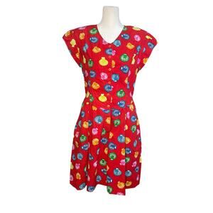 Access Colorful Red Seashell Print Cotton Romper Women's Medium Vintage Culottes